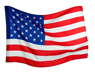 A cloth flag of thirteen stripes and fifty stars, red and white stripes with blue field