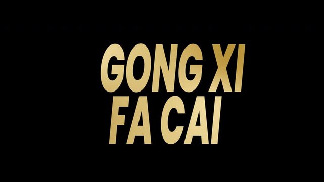 Celebrate with this festive gold gong xi fa cai text animation for chinese new year celebrations. 4k animated typography Perfect for holiday social media post. alpha channel