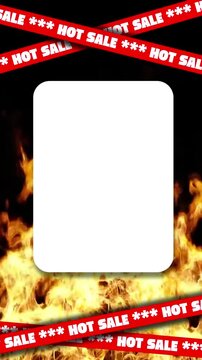 Hot Sale Vertical Fire Animation Loop with Red Warning Tapes for Social Media Promotion