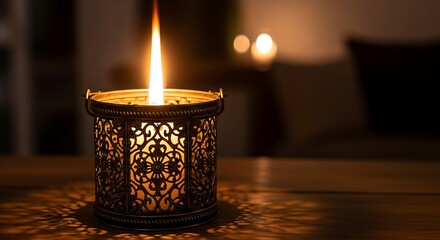 Soft Candlelight with Glass Holder in Dark Interior