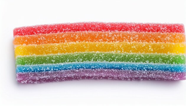 Rainbow Sour Jelly Candy Strip In Sugar Sprinkles Isolated Over White Background