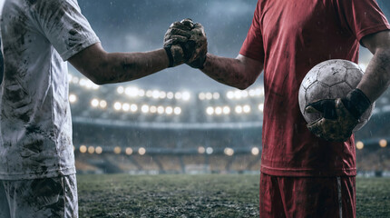 Football Fair Play Handshake Before Match in Stadium