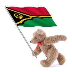Vanuatu flag being carried by a cute teddy bear