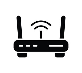 Black Wireless Router Icon with Signal Waves and Antennas for Technology Use
