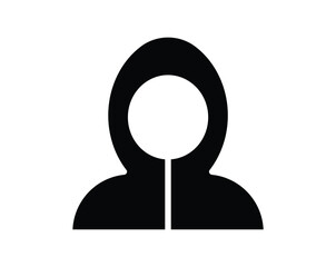 Black silhouette of a person wearing a hoodie on a white background