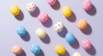 Colorful easter eggs on a light purple background