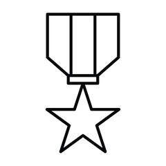 Simple Line Art of a Medal with a Star Badge and Ribbon Design