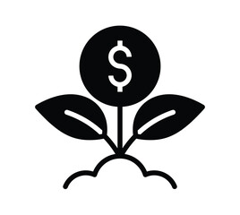 Black and White Illustration of a Plant Growing with a Dollar Sign Symbol