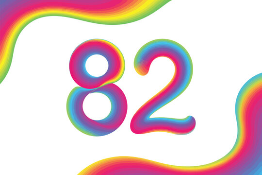 A vibrant and colorful illustration of the number eighty-two on a white background