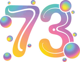 Obraz premium A colorful illustration of the number seventy-three surrounded by rainbow bubbles