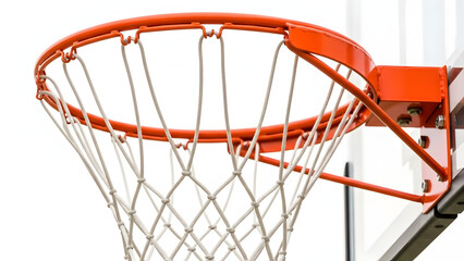Outdoor Basketball Rim and Net Close Up Isolated on White