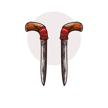 Vector Design Illustration of Bugis-Makassar Badik, Traditional Indonesian Weapon