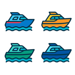 Colorful boat icons on gradient background for nautical themed designs