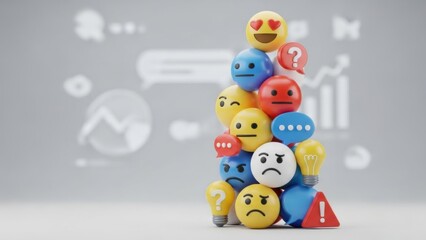 Fototapeta premium Stacked Emoji Faces Representing Various Emotions and Reactions.