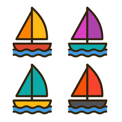 Colorful sailboat icons on gradient background featuring different sail designs