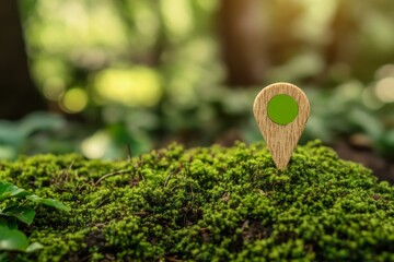 Location marker shows green forest as a tourist spot for Environment Day and World Forestry Day promoting sustainable travel and outdoor activities in nature