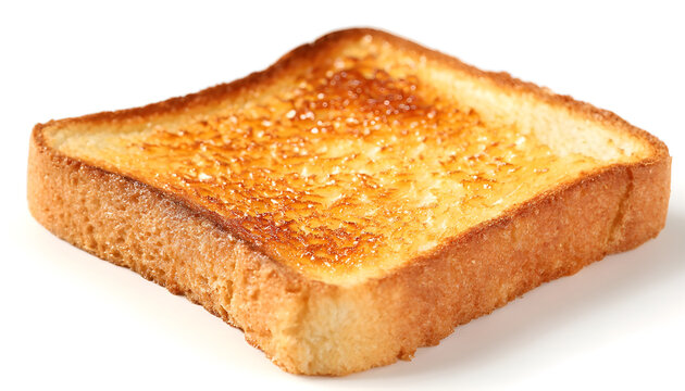One golden brown slice of toasted bread, plain and isolated on a white background