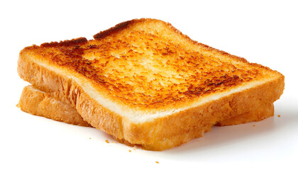 One golden brown slice of toasted bread, plain and isolated on a white background