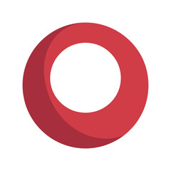 A large red circle with a white background and a 3D effect