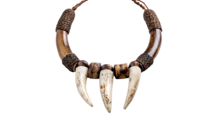 Necklace with animal teeth on isolated background