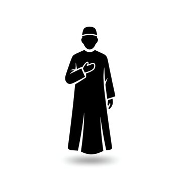 Iconic Muslim Man in Traditional Attire with Hand on Heart Gesture