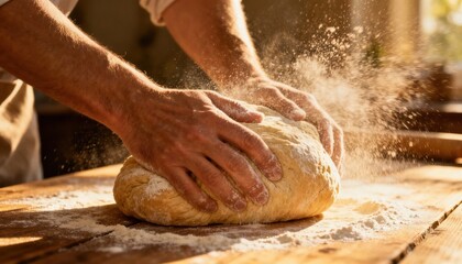 Kneading Dough in a Warm Kitchen During the Golden Hour of Late Afternoon