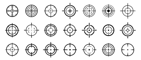 Target icons . Set of target icon. Crosshairs icon set. Bullseye symbol collection.