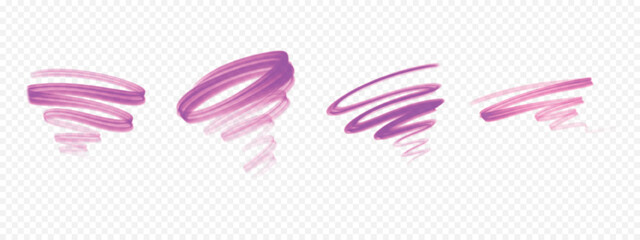 Set of pink marker, brush and pen strokes. Hand-drawn swirl vector line elements for creative projects and annotations.