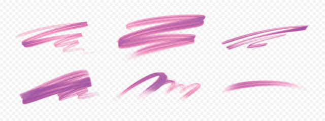 Set of pink marker and brush strokes. Pen highlights, underlines, and sketch elements. Perfect for notes, reminders.
