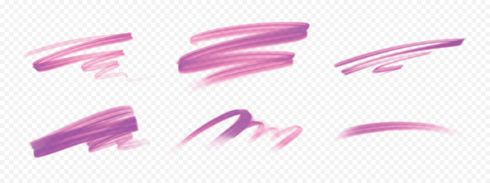 Set of pink marker and brush strokes. Pen highlights, underlines, and sketch elements. Perfect for notes, reminders.