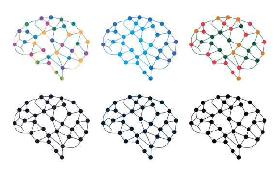 A colorful illustration of brain networks and neural connections on a white background