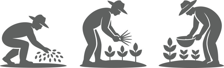 Fototapeta premium Gardening icons, planting illustrations, garden symbols, farming graphics