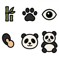 Fototapeta premium Cute panda and bamboo icons: set of adorable animal and nature symbols