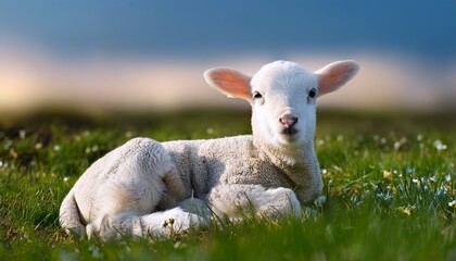 Fototapeta premium Easter Lamb Lying In The Grass N 1232