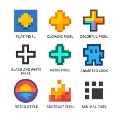 Obraz premium Diverse pixel art styles: from neon and retro to minimal and abstract designs