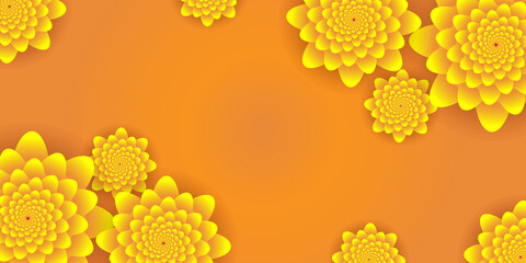 Seamless nature pattern illustration featuring a floral background of yellow sunflower and daisy blossoms with orange chrysanthemum petals for a summer spring beauty wallpaper design