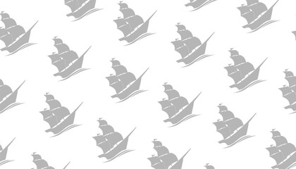 Sailing Ship Seamless Pattern Flat Vector for Nautical Background