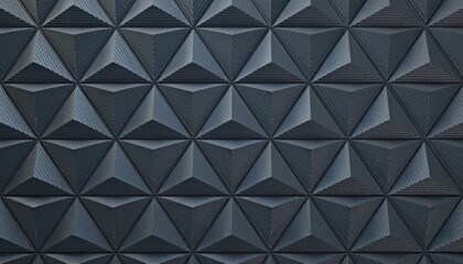 Fototapeta premium Geometric 3D Black Pyramid Pattern Wall Texture, Abstract Graphic Design with Depth, Close-up View, Modern Architectural Surface