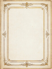 vintage blank page with an ornate beige frame, empty space for writing in the middle of the paper, golden line borders, beige background, vintage style, digital art