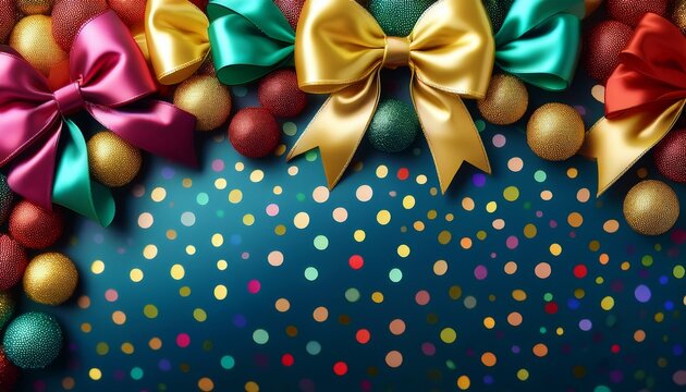 Sfondo Festivo Con Fiocchi Colorati E Pois Dorati Ideale Per Decorazioni Natalizie E Di Festa