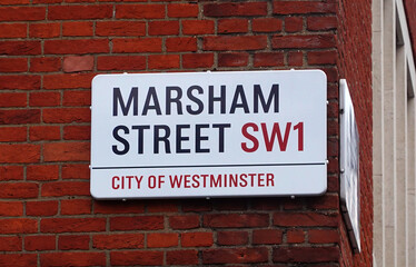 Obraz premium Sign for Marsham Street, City of Westminster, London SW1, UK. 