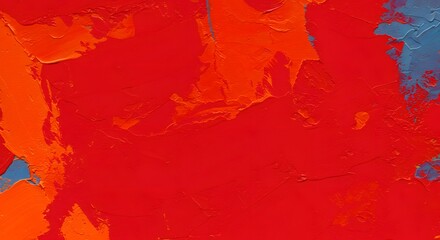 Thick textured strokes of red and orange paint with hints of blue