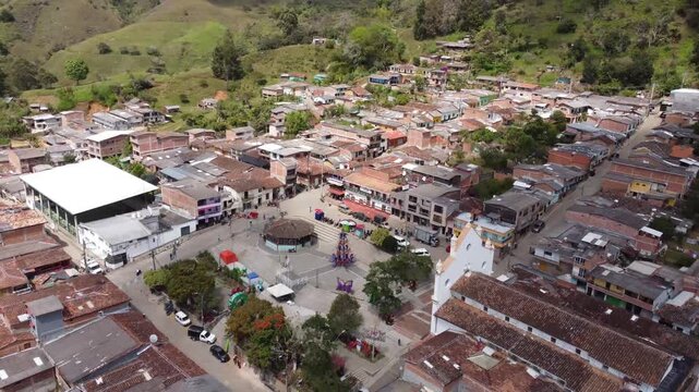 Guadalupe, Antioquia - Colombia. December 29, 2025. Panoramic drone view. Municipality located 117 km from Medellin.