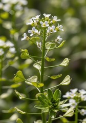 Close-up of a Shepherds Purse Plant in Bloom.