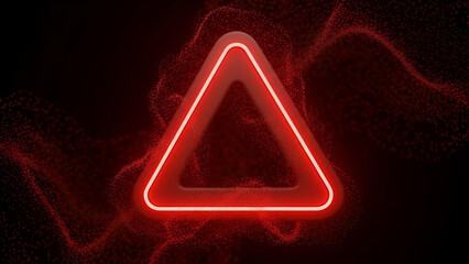 Warning Sign, Red Neon Triangle - Modern Abstract Image for Safety, Alerts, and Technology Themes, Digital Art