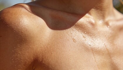 Fototapeta premium A close-up of a sweaty neck and shoulder of a person in a hot environment