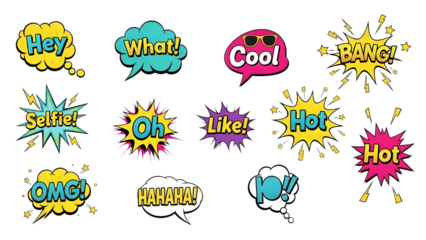Set of 12 Colorful Pop Art Comic Speech Bubbles Vector