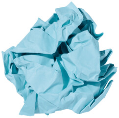 Obraz premium Cool blue paper ball from crumpled used sheet, isolated paper element for digital design