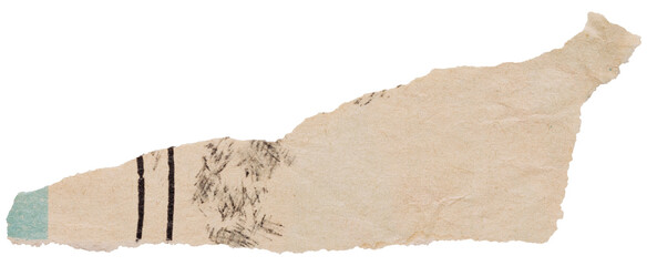 Ripped scrap of old faded book page with vintage print, isolated paper element for scrapbooking