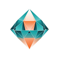 Abstract geometric turquoise and orange diamond illustration, modern polygon design with white lines,